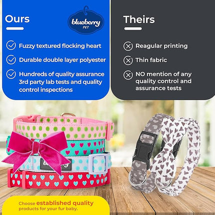 Blueberry Pet Adjustable Flocking Dog Collar for Large Dogs, Pink Girl Dog Collars with Detachable Velvety Bowtie, Heart in Lust Red, Spring Dog Collar for 18-26 Inch Neck
