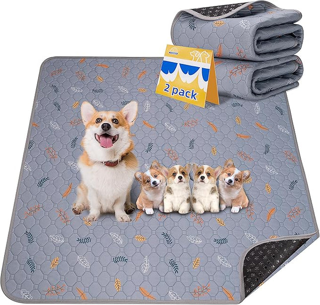 Sunheir 2-Pack Extra Large Reusable Dog Mat for Floor, Dog Playpen, Non-Slip Waterproof, Super Absorbent Washable Pee Pads for Dogs, Pet Whelping Pads, Crate (36" x 41", Light Grey)