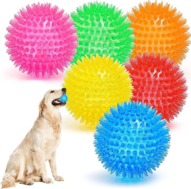 3.5” Squeaky Dog Toy Balls (6 Colors) Dog Toys Spikey Dogs Ball for Aggressive Chewers Heavy Duty Teething Large Medium Durable Dogs Balls