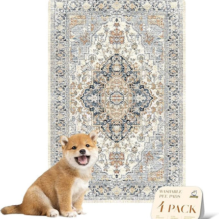 nunubaby 4PACK Washable Pee Pads for Dogs, Stylish, Non-Slip and Leak-Proof Pee Pads. Reusable Potty Pads for Dogs for Crates and Floors.(Beige/Multi, 24" x36")