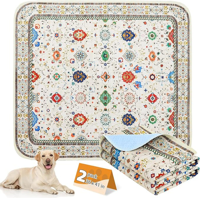 KOOLTAIL Washable Pee Pads for Dogs,2 Pack Super Absorbent Reusable Puppy Training Pads Waterproof, Nonslip and Leak-Proof Dog Pee Pads, Large Pet Mats Whelping Pads for Floor, Crate, Couch 36 * 41"