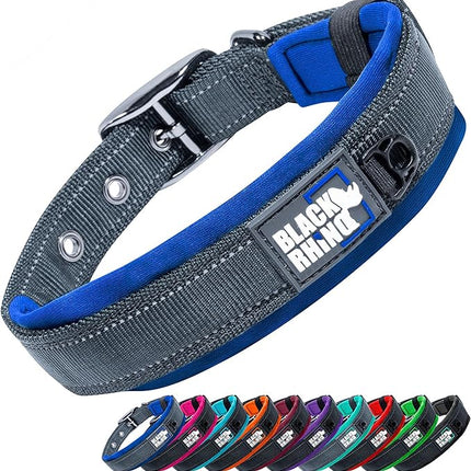 Black Rhino Dog Collars for Medium Dogs - Adjustable Reflective Heavy Duty Dog Collar with Ultra-Soft Neoprene Padding - Weatherproof, Durable, and Comfortable for Active Dogs - Sport Blue and Black