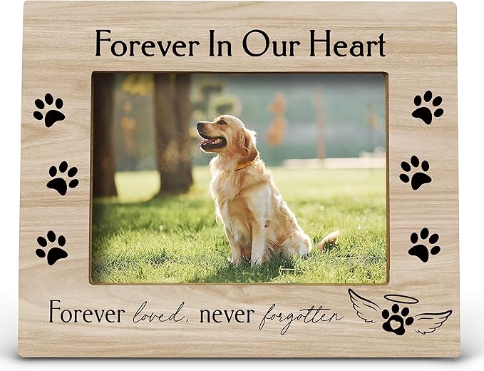 FONDCANYON Forever in Our Heart Pet Memory Picture Photo Frame,Pet Dog Cat Memorial Picture Frames,Pet Loss Sympathy Gift,Sympathy Gifts For Loss Of Dog,Passed Away Dog Memorial Gifts(5x7 Inch Photo)