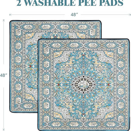 Qeils Washable Pee Pads for Dogs, 2 Pack Reusable 48"x48" Super Absorbent Leakproof Dog Training Pads, Non-Slip Potty Pads for Crate, Floor, Kennel, Whelping Litter Mat Puppy Supplies