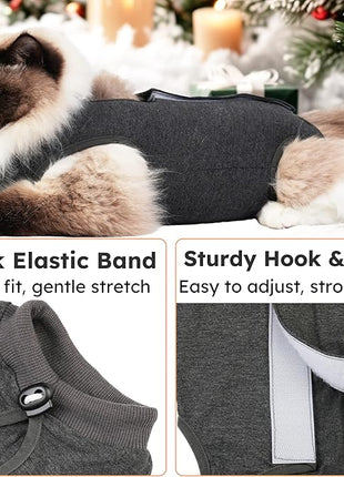 Cat Recovery Suit After Surgery, Breathable Cat Surgery Recovery Suit for Spay Abdominal Wounds or Skin Diseases, E-Collar Alternative Wear for Small Male Female Pets (Dark Grey, L)