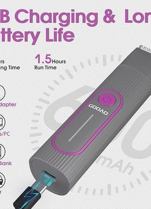 Cat Clippers Grooming Kit for Matted Hair -4 in 1 Low Noise Paw Trimmer Nail Grinder,Cordless Cat Shaver for Long Hair,Trimmer Also for Pet Hair Around Paws, Eyes, Ears, Face, Rump