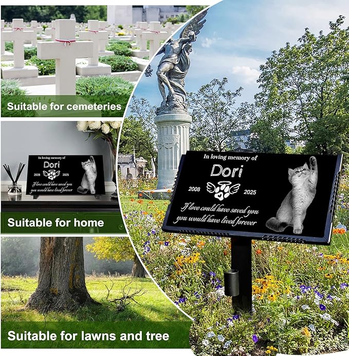 Pet Memorial Stones for Dogs & Cats, Personalized Dog Memorial Plaques for Pet Grave Stones for Outdoor - Cats Headstones, Tombstones for Grave Markers with Photo