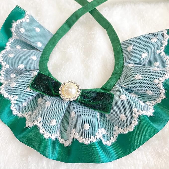 2PCS Christmas Dog Cat Collar Green Velvet Bow Pet Bib Cute Scarfs Necklace Neck Strap for Pet Costume Supplies