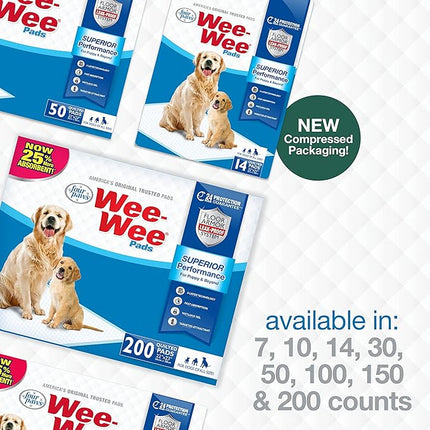 Four Paws Wee-Wee Superior Performance Unscented Pee Pads for Dogs & Puppies, Quilted Leak-Proof Dog Housebreaking Potty Training Floor Protection, 22" x 23", 7 Count
