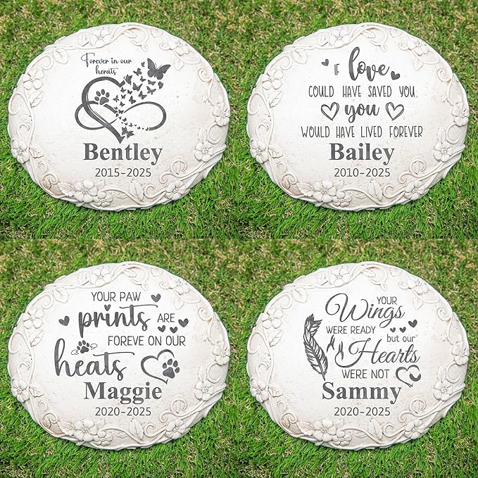 Personalized Pet Memorial Stone – Engraved Dog, Cat & Small Animal Headstone, Outdoor Weatherproof Resin Marker, Custom Pet Tombstone & Memorial Gift