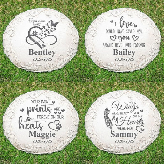 Personalized Pet Memorial Stone – Engraved Dog, Cat & Small Animal Headstone, Outdoor Weatherproof Resin Marker, Custom Pet Tombstone & Memorial Gift