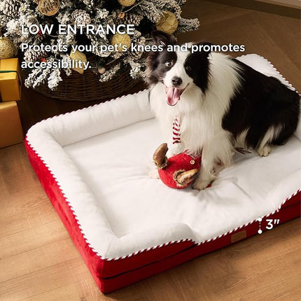 Bedsure Orthopedic Dog Beds Large Sized Dog - Washable Large Dog Cat Bed Waterproof, Comfort Dogs Couch Sofa with Washable Removable Cover, Pet Bed with Nonskid Bottom, Red, 35"