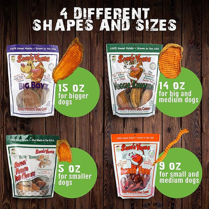 Sam's Yams Sweet Potato Dog Treats, Healthy Dog Treats for Small, Medium, and Large Breed Dogs - Made in USA, High Fiber, Vegan Dental Chews - Veggie Rawhide, Sweet Potato Dog Chewz, 14oz Single Pack