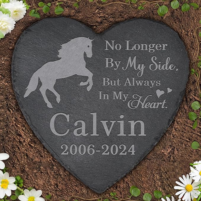 Pet Memorial Stone Horse - Horse Headstone - Horse Memorial Stone - Horse Memorial Gifts - Loss of a Horse - Horse Loss Gifts (Heart-Shaped)