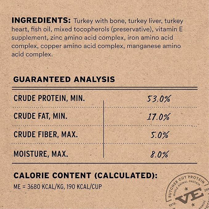 Vital Essentials Freeze-Dried Raw Turkey Meal or Mixer Dog Food Crunchy Mini Nibs, 25 oz