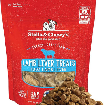 Stella & Chewy's Freeze-Dried Raw Lamb Liver Dog Treats - Single Ingredient, No Additives - Premium Training Treats - Perfect For Picky Eaters - 3oz Bag