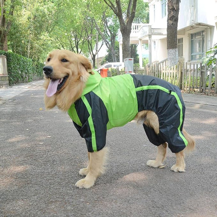 Lovelonglong Border Collie Dog Hooded Raincoat, Rain Jacket Poncho Waterproof Clothes with Hood Breathable 4 Feet Four Legs Rain Coats for Large Dogs Green L-M+