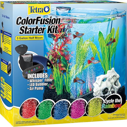 Tetra 3 Gallon Small Fish Tank, Aquarium Starter Kit, with Filter, Air pump, & Color Changing Light, Half Moon shape, for Gold Fish & Betta