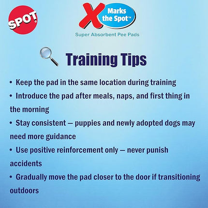 SPOT X Marks The Spot Puppy Training Pads – Extra Absorbent, Adhesive Strips, Pheromone-Enhanced Attractant for Potty Training, 22" x 22", 30-Pack