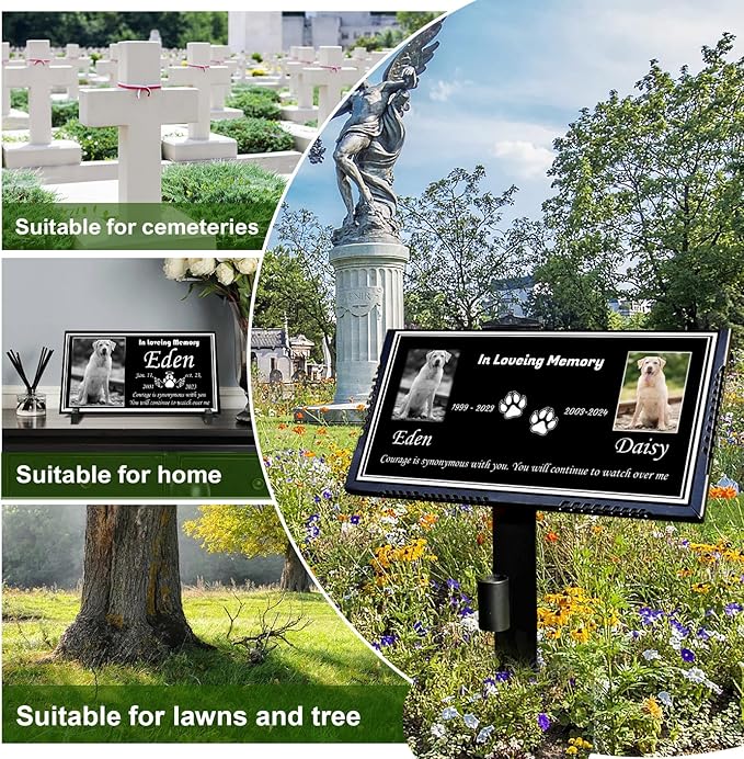 Pet Memorial Stones for Dogs & Cats, Personalized Dog Memorial Plaques for Pet Grave Stones for Outdoor - Cats Headstones, Tombstones for Grave Markers with Photo (Double Portrait)