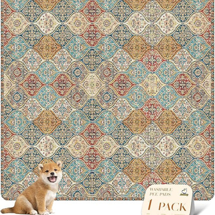 nunubaby Washable Pee Pads for Dogs, Stylish, Non-Slip and Leak-Proof Pee Pads. Reusable Potty Pads for Dogs for Crates and Floors.(Cream/Multi, 72" x72" )