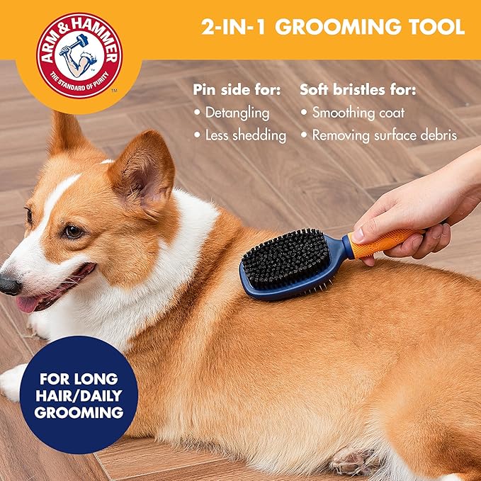 Arm & Hammer “Simply Glam” Dog Grooming Pin & Bristle Deodorizing Brush with Fragrance Transfer Technology – Scented 2-in-1 Brush for Detangling & Shedding, Sweet Apple & Rose Scent