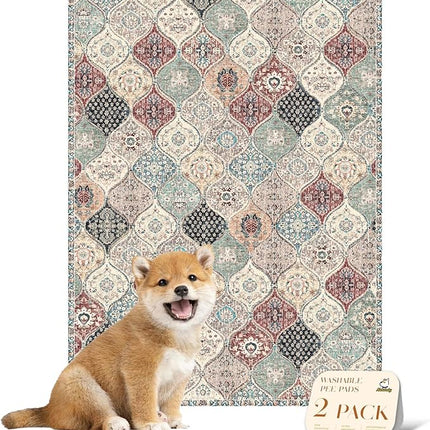 nunubaby Washable Pee Pads for Dogs, Stylish, Non-Slip and Leak-Proof Pee Pads. Reusable Potty Pads for Dogs for Crates and Floors.(Dark Red/Multi, 18" x24" )