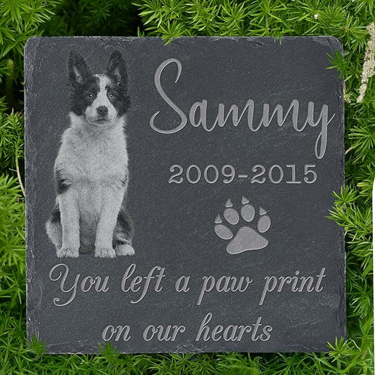 Personalized Pet Memorial Stone, Dog Memorial Gifts, Pet Loss Sympathy Gift, in Memory of Dog Cat - Paw Print（Square）