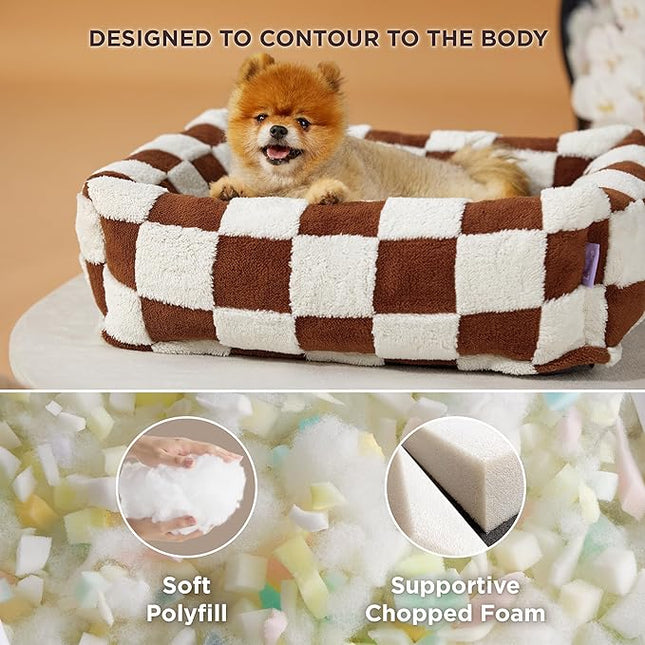 Lesure Cute Dog Bed for Small Dogs - Washable Puppy Beds,Cozy Rectangle Orthopedic Pet Sofa with Jacquard Shaggy Plush & Anti Slip Bottom,25x21x7inches