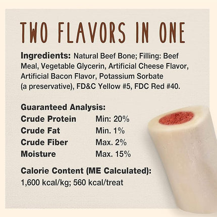 Cadet Stuffed Shin Bone, Long-Lasting Dog Chew Bones for Aggressive Chewers, High Protein Filled Bone Dental Chew for Dogs, Bacon & Cheese Flavor Filling, 3-4" for Small Dogs