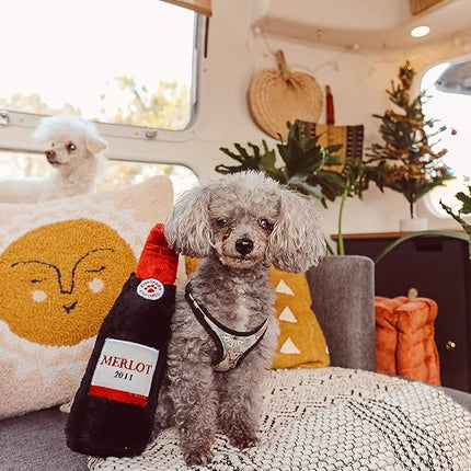 ZippyPaws Happy Hour Crusherz - Interactive Dog Toys to Keep Them Busy, Squeaky Plush Pet Toy for All Breeds, for Small, Medium, & Large Dogs, Drink Themed Crinkle Water Bottle Toy - Merlot