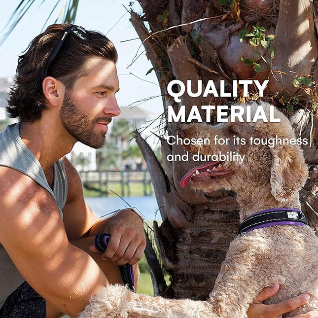 Black Rhino Extra Large Dog Collar - Adjustable Reflective Heavy Duty Wide Dog Collar with Ultra-Soft Neoprene Padding - Weatherproof, Durable, and Comfortable for Active Dogs - Purple and Black