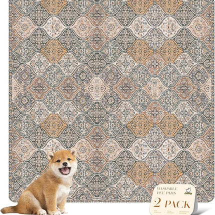 nunubaby Washable Pee Pads for Dogs, Stylish, Non-Slip and Leak-Proof Pee Pads. Reusable Potty Pads for Dogs for Crates and Floors.(Brown/Multi, 48" x48")