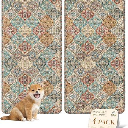 nunubaby 4PACK Washable Pee Pads for Dogs, Stylish, Non-Slip and Leak-Proof Pee Pads. Reusable Potty Pads for Dogs for Crates and Floors.(Cream/Multi, 24" x48")