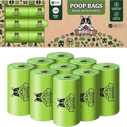 Pogi's Compostable Poop Bags – Leak-Proof, Extra-Large, Made with Plants – 9 Rolls (135 Bags)