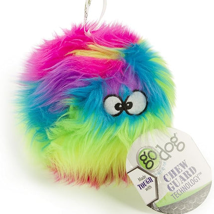 goDog Furballz Squeaky Plush Ball Dog Toy, Chew Guard Technology - Rainbow, Medium