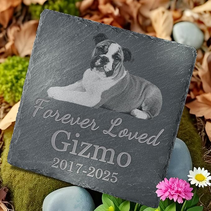 Pet Memorial Stone with Photo, Dog Memorial Gifts for Loss of Dog, Personalized Pet Memorial Gifts, Pet Loss Gift - Forever Loved（Square）