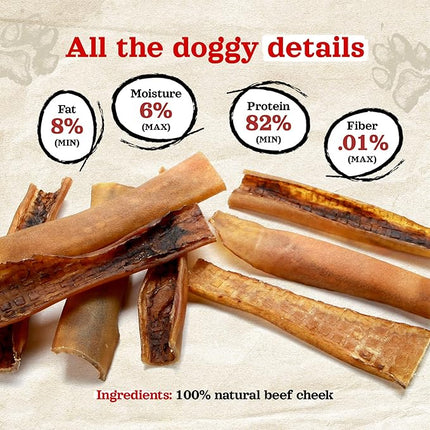 Natural Farm Bully Chips (9-12 Inch, 8 Oz.), Digestible Beef Cheek from Grass-Fed Cows, Non-GMO, Grain-Free, Natural Long-Lasting Dog Chews for Small, Medium & Large Dogs, Great Rawhide Alternative
