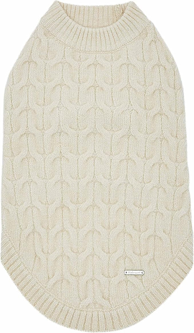 Blueberry Pet Classic Fuzzy Textured Knit Pullover Crew-Neck Dog Sweater in Ivory, Back Length 22", Pack of 1 Clothes for Dogs