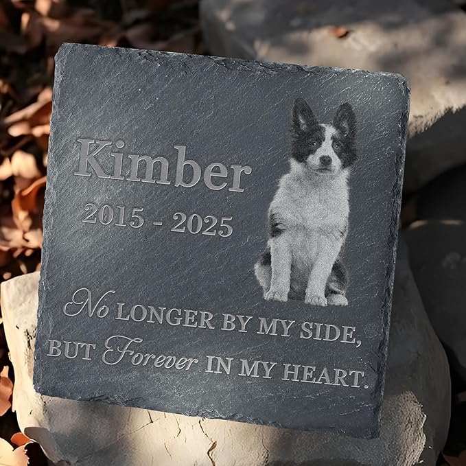 Personalized Pet Memorial Stone, Dog Memorial Gifts, Pet Loss Sympathy Gift, in Memory of Dog Cat - Forever in My Heart（Square）