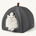 Bedsure Cat Beds for Indoor - 2 in 1 Cat Cave House Tent for Kittens and Small Pets with Removable Washable Cushioned Pillow, Foldable Kitten Hideaway with Non-Slip Bottom, Dark Grey, 16 inches