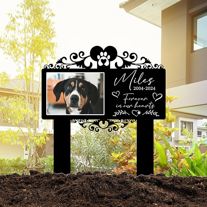 Custom Pet Grave Markers Dog | Custom Pet Headstones for Dogs | Best Memorial Gifts to Tribute Your 4-Legged Companions | Personalized Grave Marker for Furry Friends with Simple Photo Frame