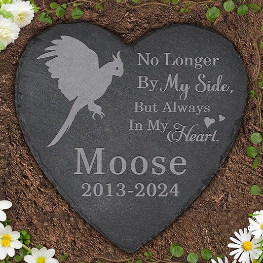 Pet Memorial Stone Parrot - Parrot Headstone - Parrot Memorial Stone - Parrot Memorial Gifts - Loss of a Parrot - Parrot Loss Gifts (Heart-Shaped)