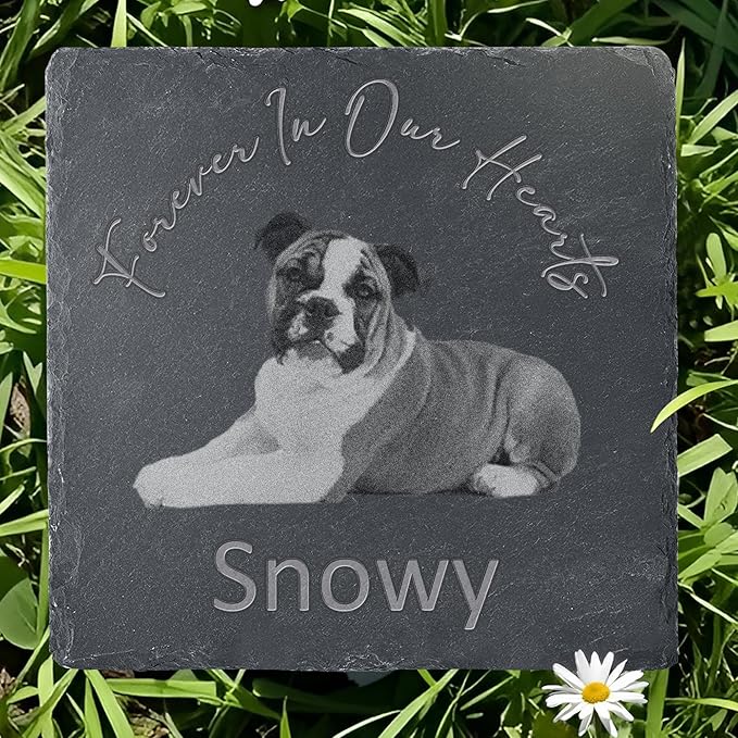 Pet Memorial Stone with Photo, Dog Memorial Gifts for Loss of Dog, Personalized Pet Memorial Gifts, Pet Loss Gift - Forever in Our Hearts（Square）