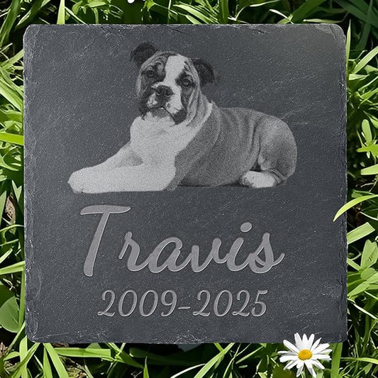 Pet Memorial Stone with Photo, Dog Memorial Gifts for Loss of Dog, Personalized Pet Memorial Gifts, Pet Loss Gift - in Memory of Pet（Square）