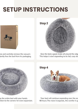 Calming Dog Bed - Donut Washable Large Size Round Pet Bed for Dogs and Cats, 36 inches Anti-Slip Fluffy Faux Fur Plush Cat Bed, Anti-Anxiety Cushion with Anti-Slip Bottom