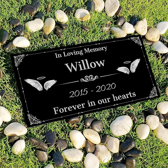 Personalized Pet Memorial Stones with Photos, Pet Memorial Plaques, Custom Engraved Black Granite Pet Headstone, Gifts for Lost a Pets.(Text Style)