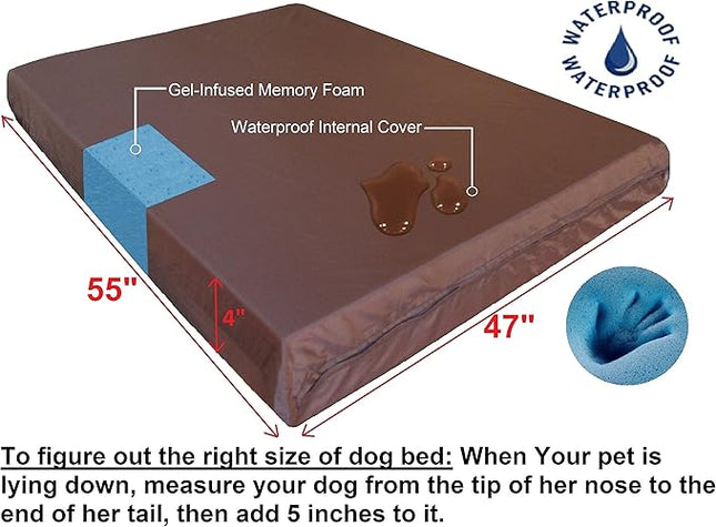 Dogbed4less Memory Foam Dog Bed for Extra Large Dogs, Orthopedic Ultra Plush Mattress, Thick Waterproof Lining and Durable Blue Denim Cover, Jumbo