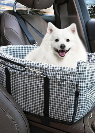 Center Console Dog Car Seat Dog Bed for Car Console Portable Armrest Booster Seat Carrier for Small Medium Dogs Anti-Collapse for Puppy Pet Up to 15 Lbs（Grid Black）