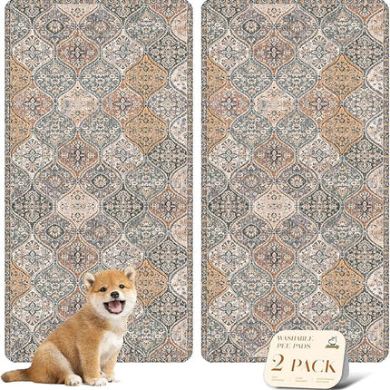 nunubaby Washable Pee Pads for Dogs, Stylish, Non-Slip and Leak-Proof Pee Pads. Reusable Potty Pads for Dogs for Crates and Floors.(Brown/Multi, 24" x48")